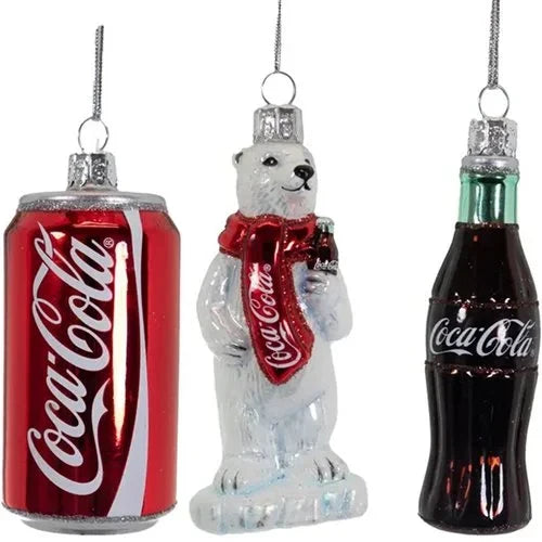 Coca-Cola Miniature 3 12-Inch Glass Ornament 3-Pack Set