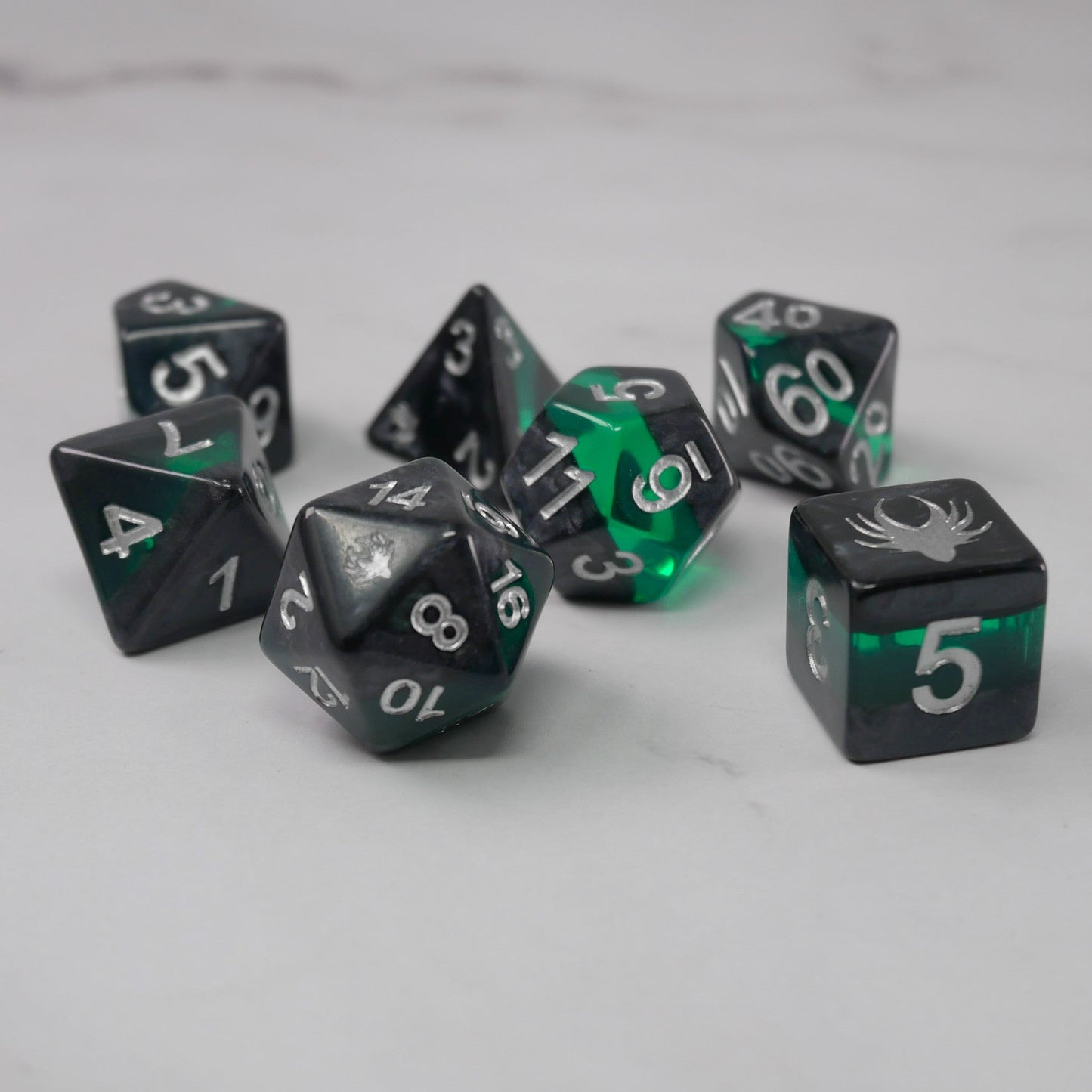 Forgotten Emerald - 7 Piece DnD Dice Set | Acrylic RPG Gaming Dice