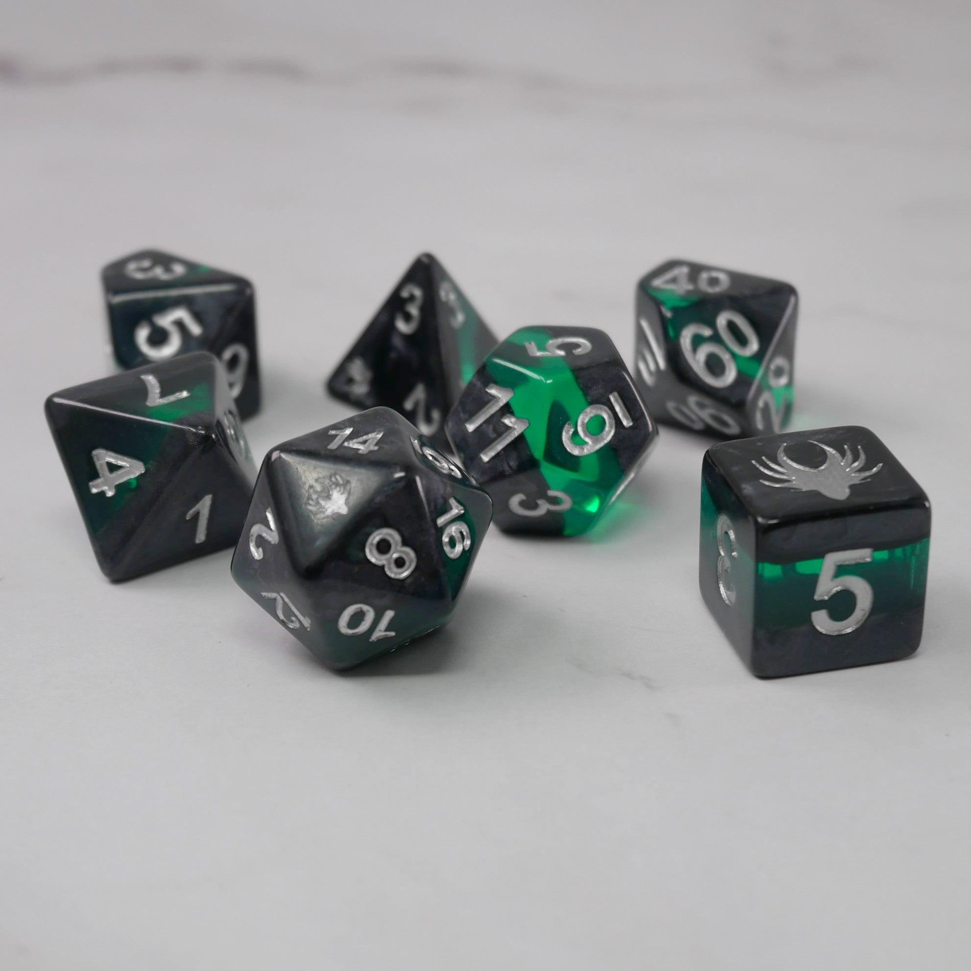 Forgotten Emerald - 7 Piece DnD Dice Set | Acrylic RPG Gaming Dice - Collectors World Toys
