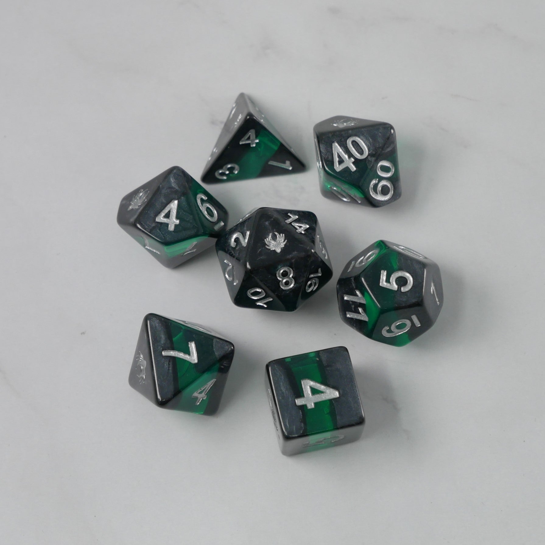Forgotten Emerald - 7 Piece DnD Dice Set | Acrylic RPG Gaming Dice - Collectors World Toys