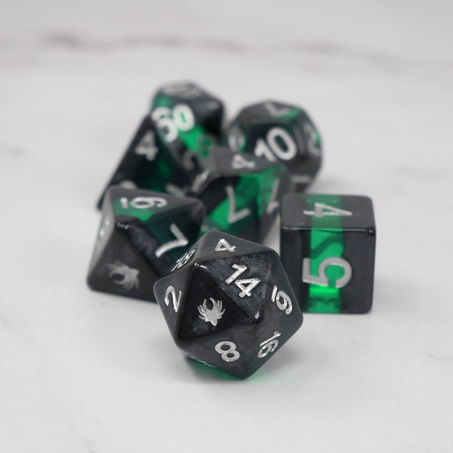 Forgotten Emerald - 7 Piece DnD Dice Set | Acrylic RPG Gaming Dice - Collectors World Toys Hover Image