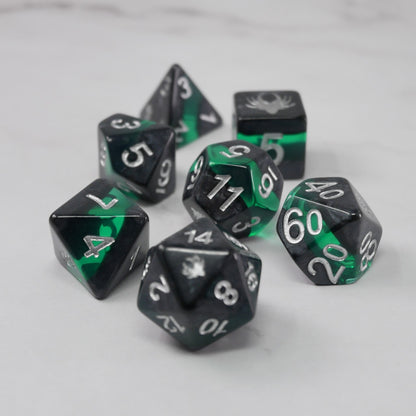 Forgotten Emerald - 7 Piece DnD Dice Set | Acrylic RPG Gaming Dice