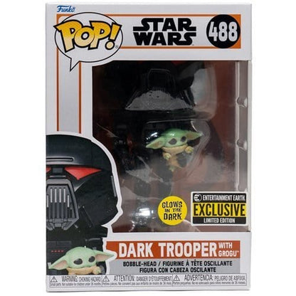Funko Pop! Star Wars: The Mandalorian Vinyl Figures - Select Figure(s) 488 - Dark Trooper with Grogu Glow-in-the-Dark - Entertainment Earth Exclusive