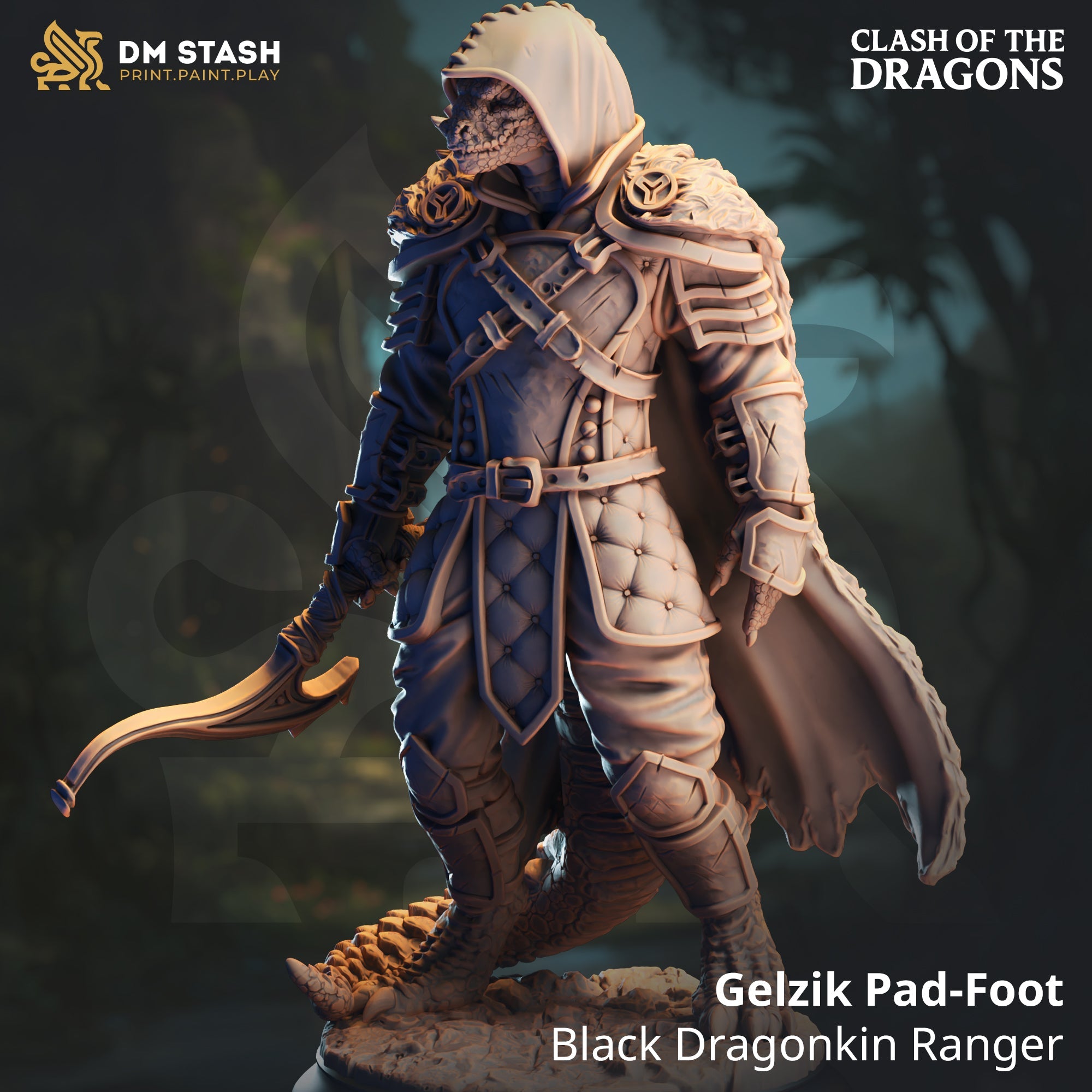 Gelzik Pad-Foot, Black Dragonkin Ranger (Male Dragonborn Ranger) Main image