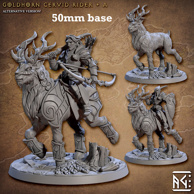 Goldhorn Cervid Riders: Sculpt A (High Elf Calvary Unit) - Hover Image