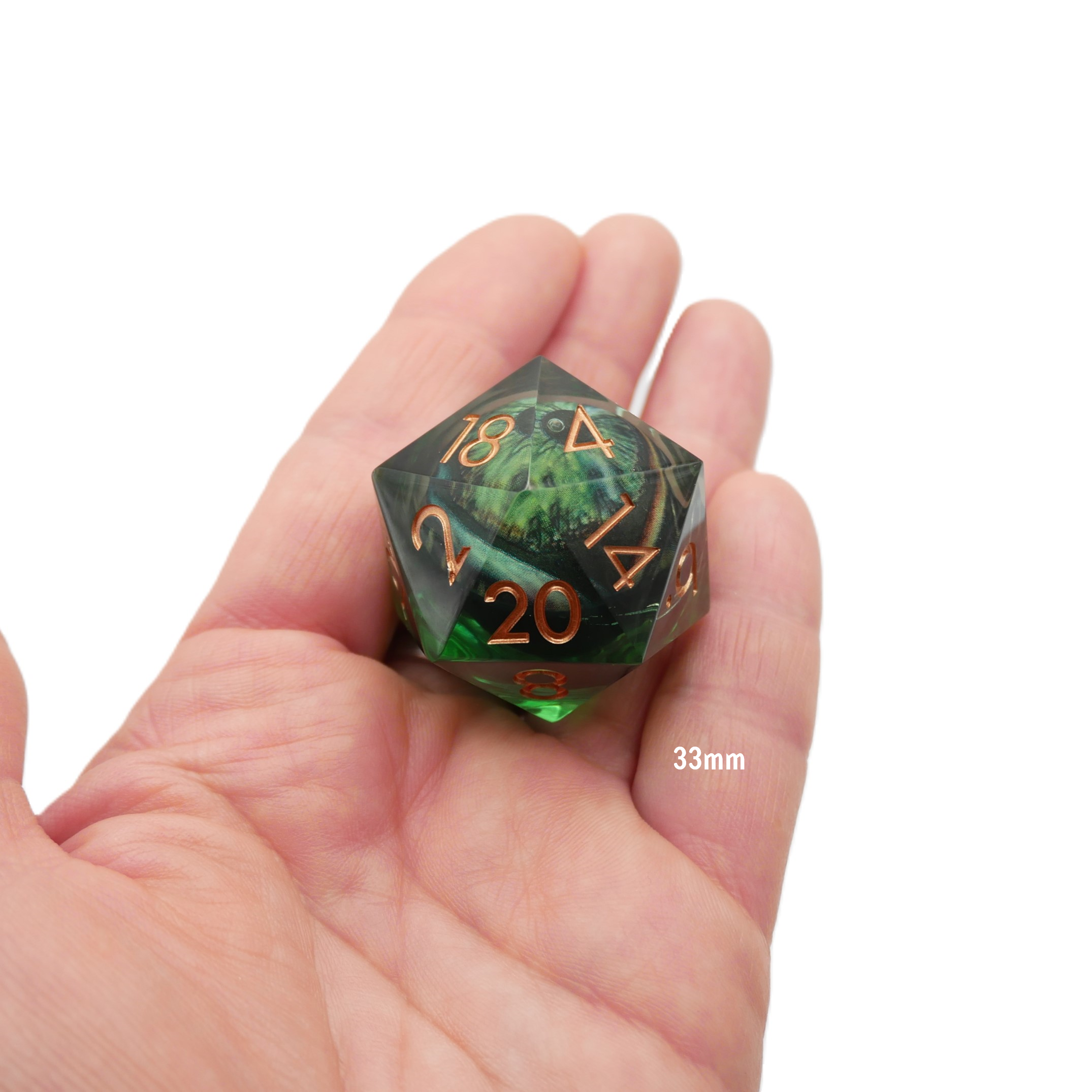 Green Slaadi's Eye - Giant D20 Moving Eye DnD Dice | Acrylic RPG Gaming Dice - Collectors World Toys