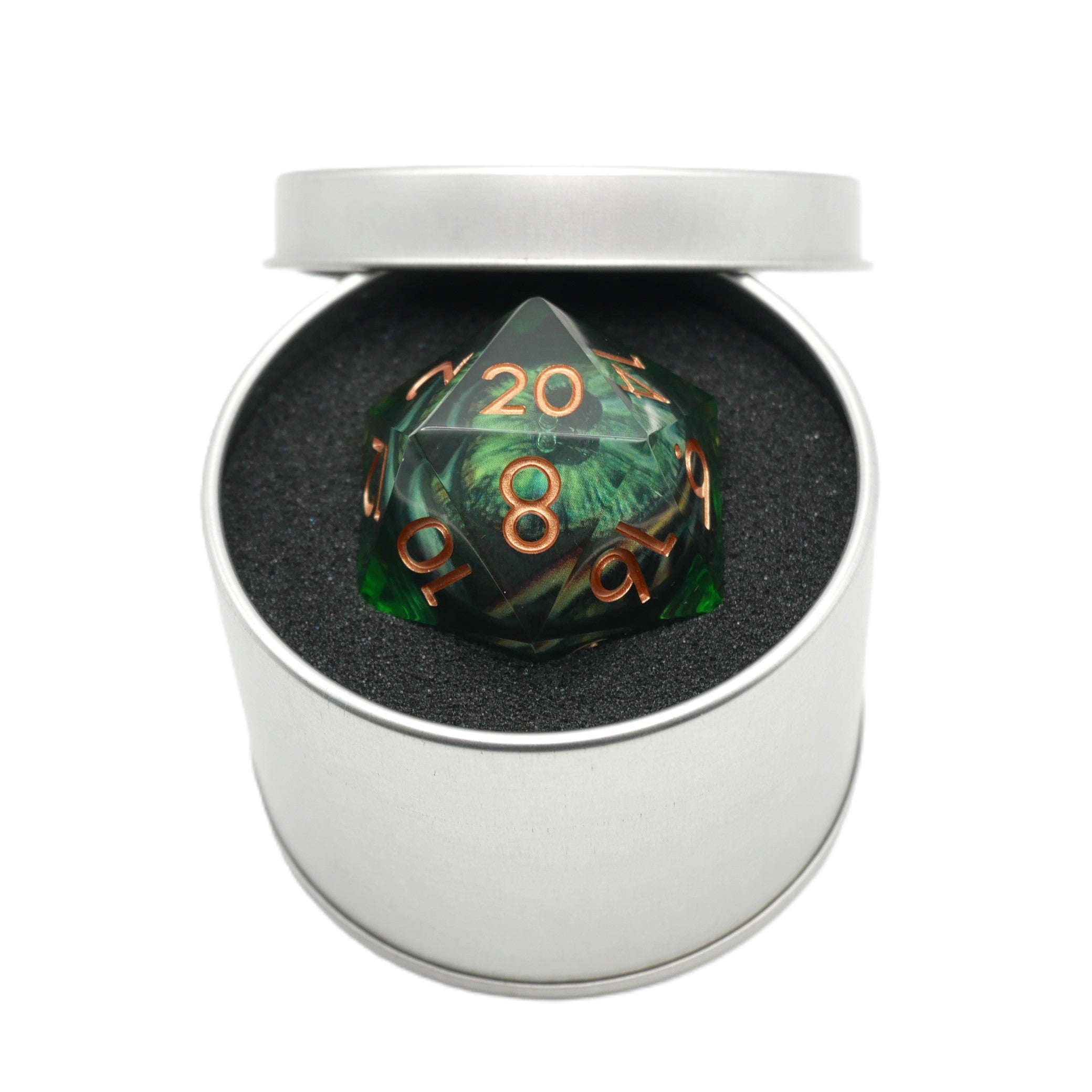 Green Slaadi's Eye - Giant D20 Moving Eye DnD Dice | Acrylic RPG Gaming Dice - Collectors World Toys