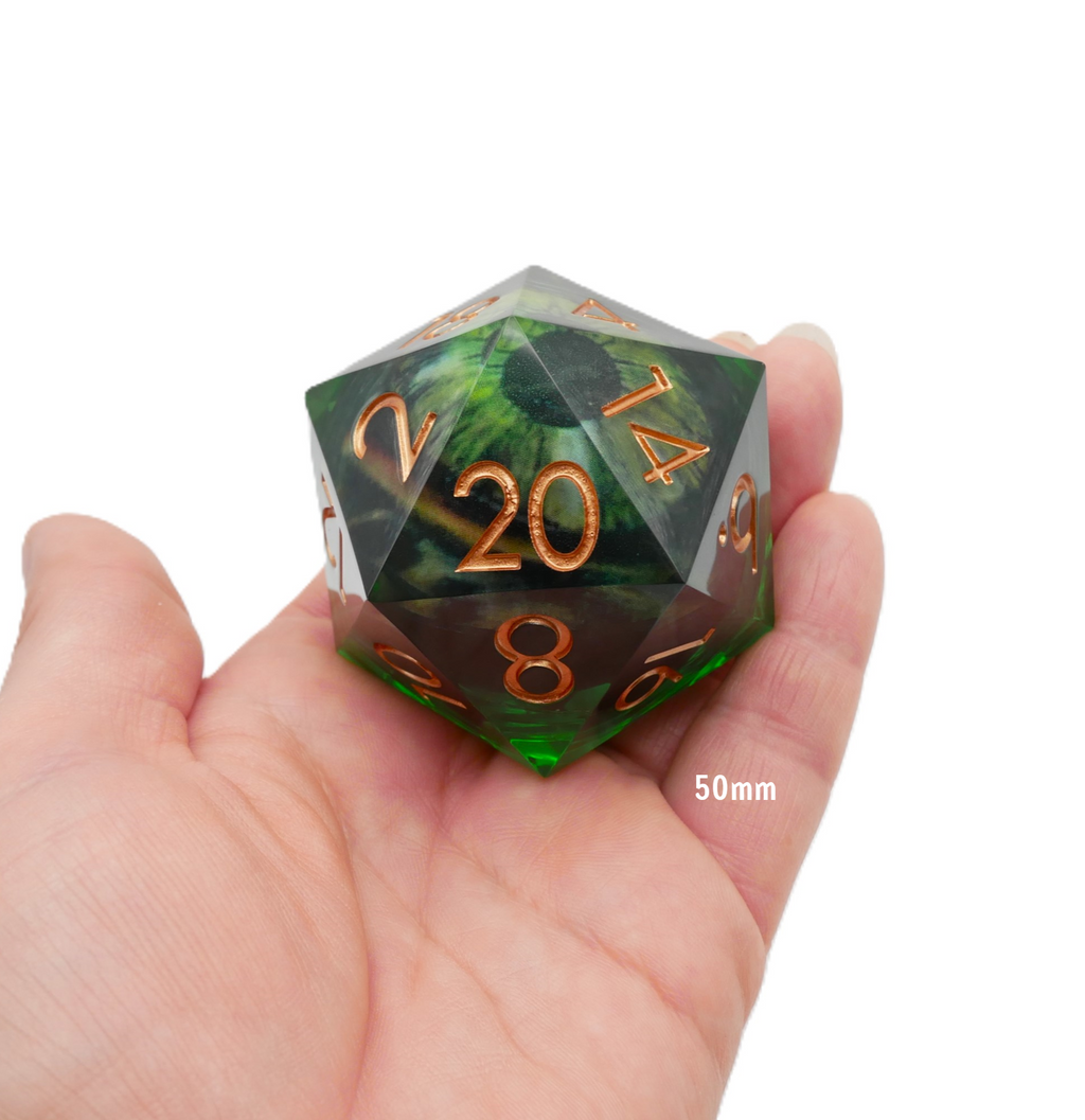Green Slaadi's Eye - Giant D20 Moving Eye DnD Dice | Acrylic RPG Gaming Dice - Collectors World Toys
