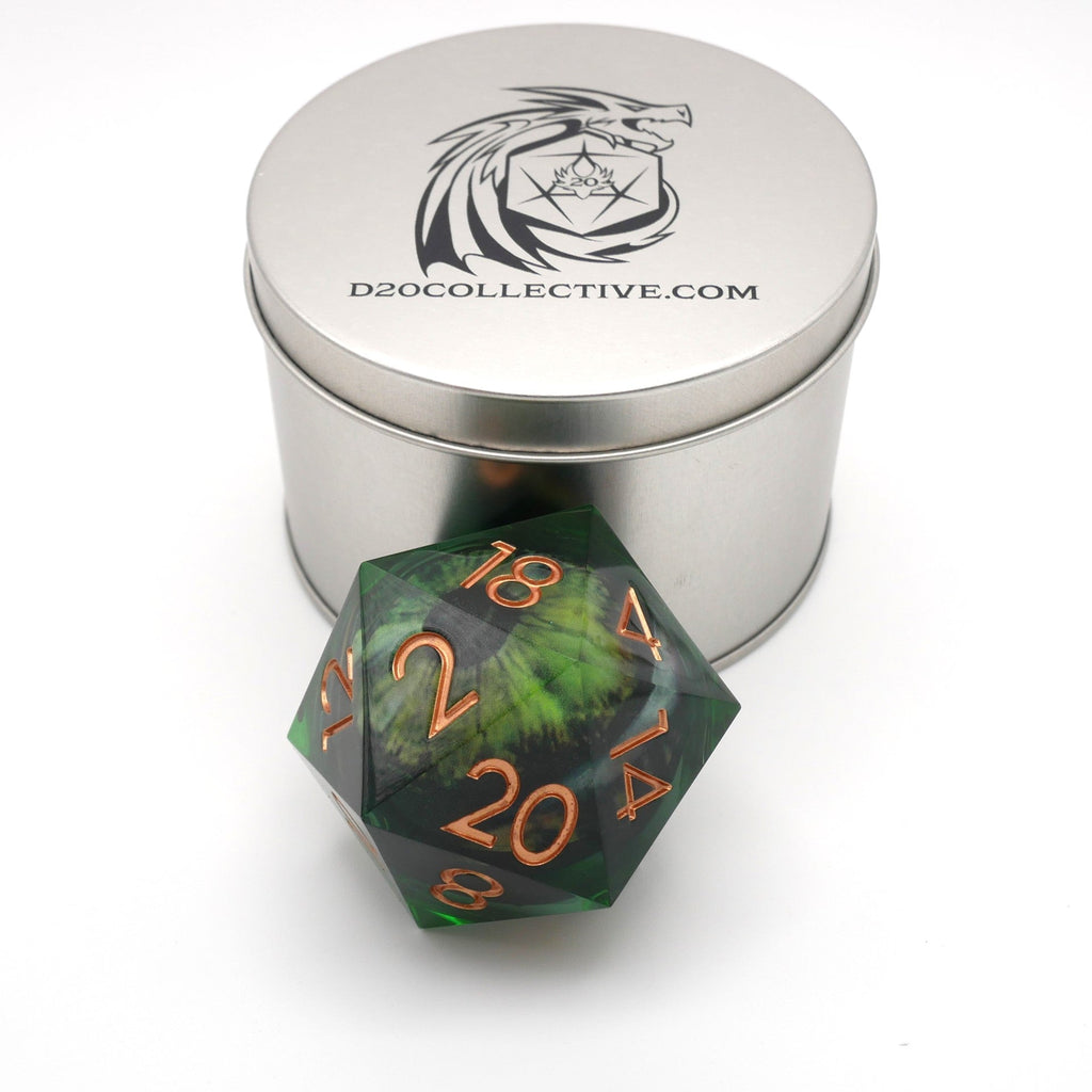 Green Slaadi's Eye - Giant D20 Moving Eye DnD Dice | Acrylic RPG Gaming Dice - Collectors World Toys