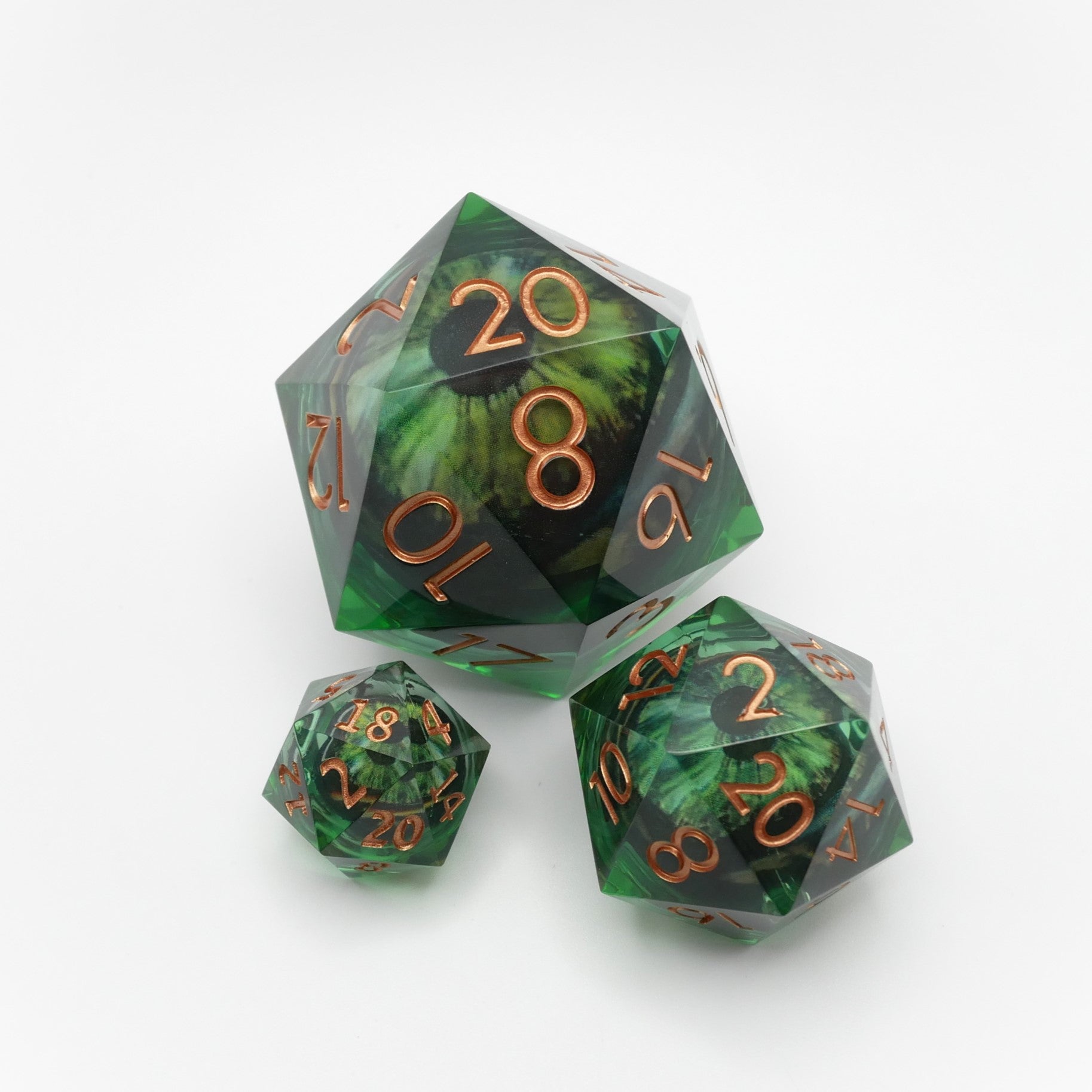 Green Slaadi's Eye - Giant D20 Moving Eye DnD Dice | Acrylic RPG Gaming Dice Main image