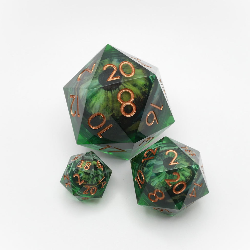 Green Slaadi's Eye - Giant D20 Moving Eye DnD Dice | Acrylic RPG Gaming Dice - Collectors World Toys