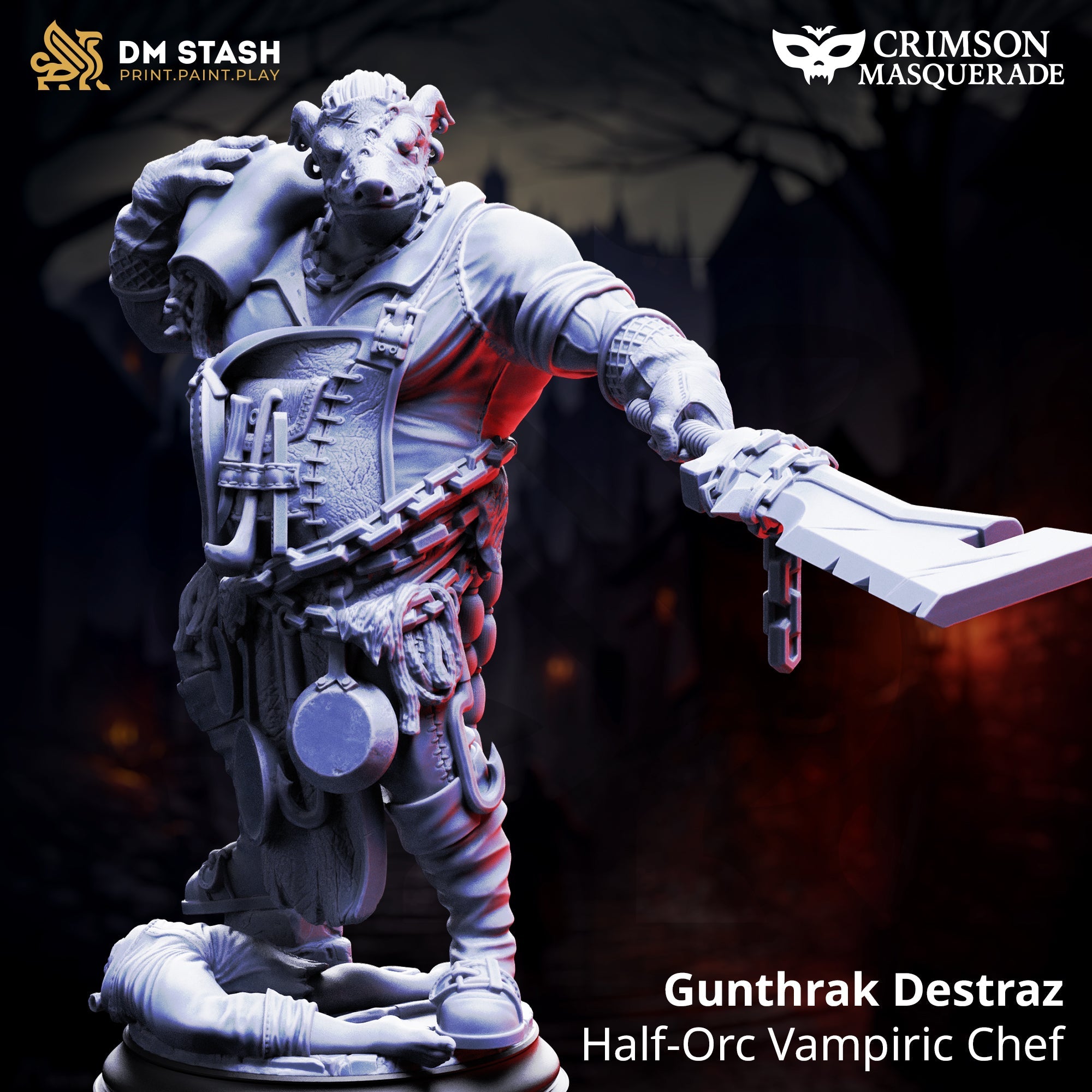 Gunthrak Destraz, Half-Orc Vampiric Chef (Male Vampire Orc Barbarian)