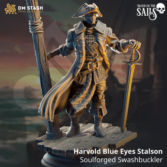 Harvold "Blue Eyes" Stalson, Soulforged Swashbuckler (Male Warforged Pirate)