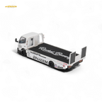 MicroTurbo HINO 300 Flat Bed Transport Truck in Pandem Rocket Bunny White 1:64 - Collectors World Toys