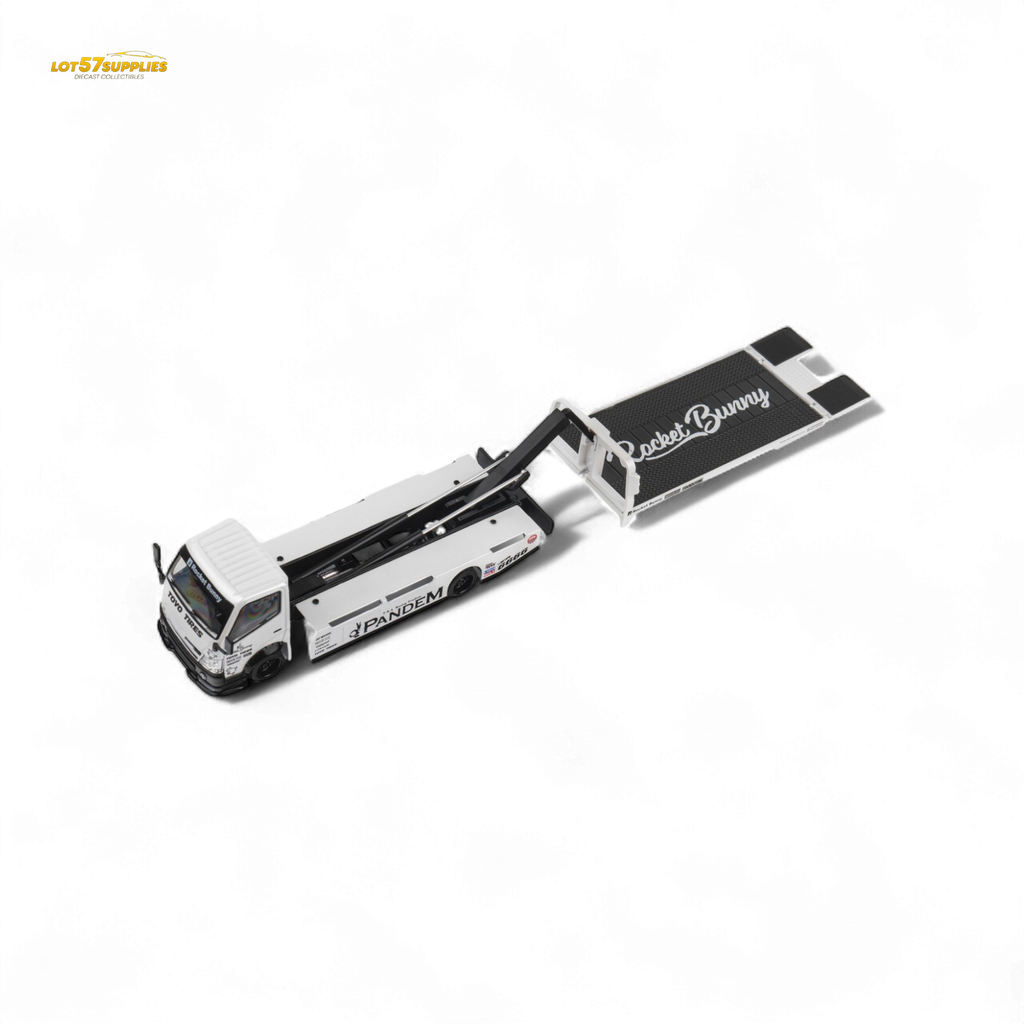 MicroTurbo HINO 300 Flat Bed Transport Truck in Pandem Rocket Bunny White 1:64 - Collectors World Toys