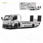 MicroTurbo HINO 300 Flat Bed Transport Truck in Pandem Rocket Bunny White 1:64 - Collectors World Toys