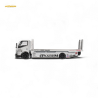 MicroTurbo HINO 300 Flat Bed Transport Truck in Pandem Rocket Bunny White 1:64 - Collectors World Toys