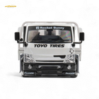MicroTurbo HINO 300 Flat Bed Transport Truck in Pandem Rocket Bunny White 1:64 - Collectors World Toys