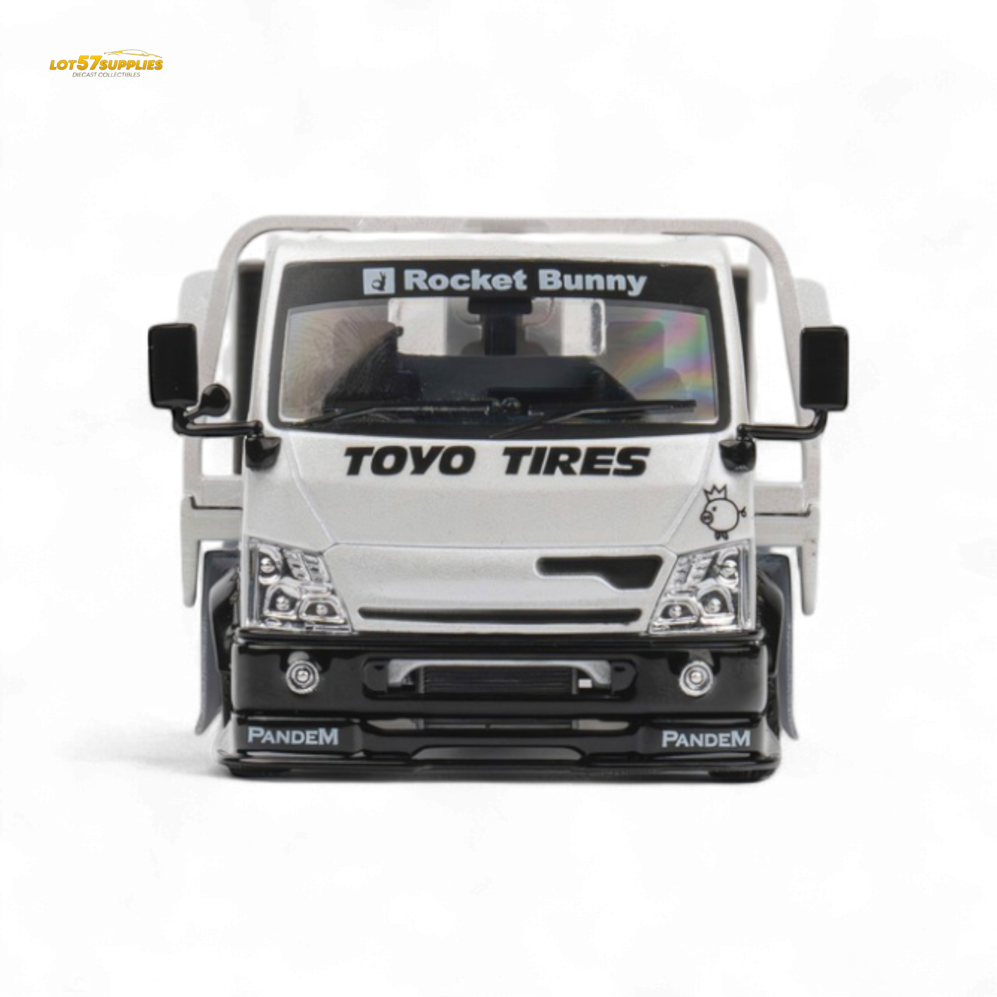 MicroTurbo HINO 300 Flat Bed Transport Truck in Pandem Rocket Bunny White 1:64 - Collectors World Toys