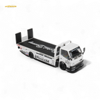 MicroTurbo HINO 300 Flat Bed Transport Truck in Pandem Rocket Bunny White 1:64 - Collectors World Toys