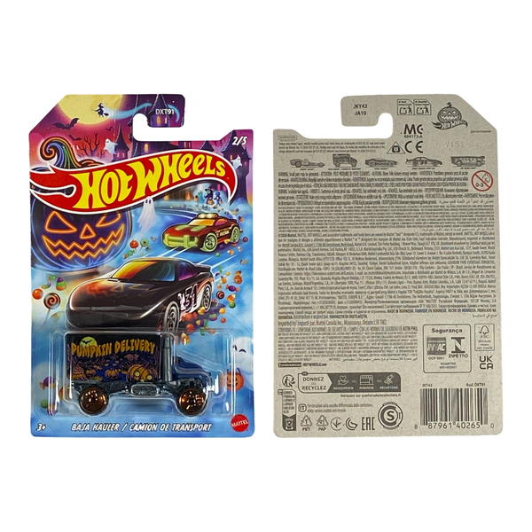 2026 Hot Wheels Baja Hauler Halloween 2/5 Pumpkin Delivery front and back package