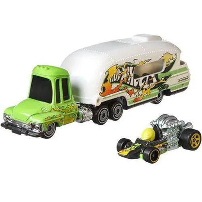 Hot Wheels Super Hauling Rig and Car - Select Figure(s) Tooned Up (Green White)