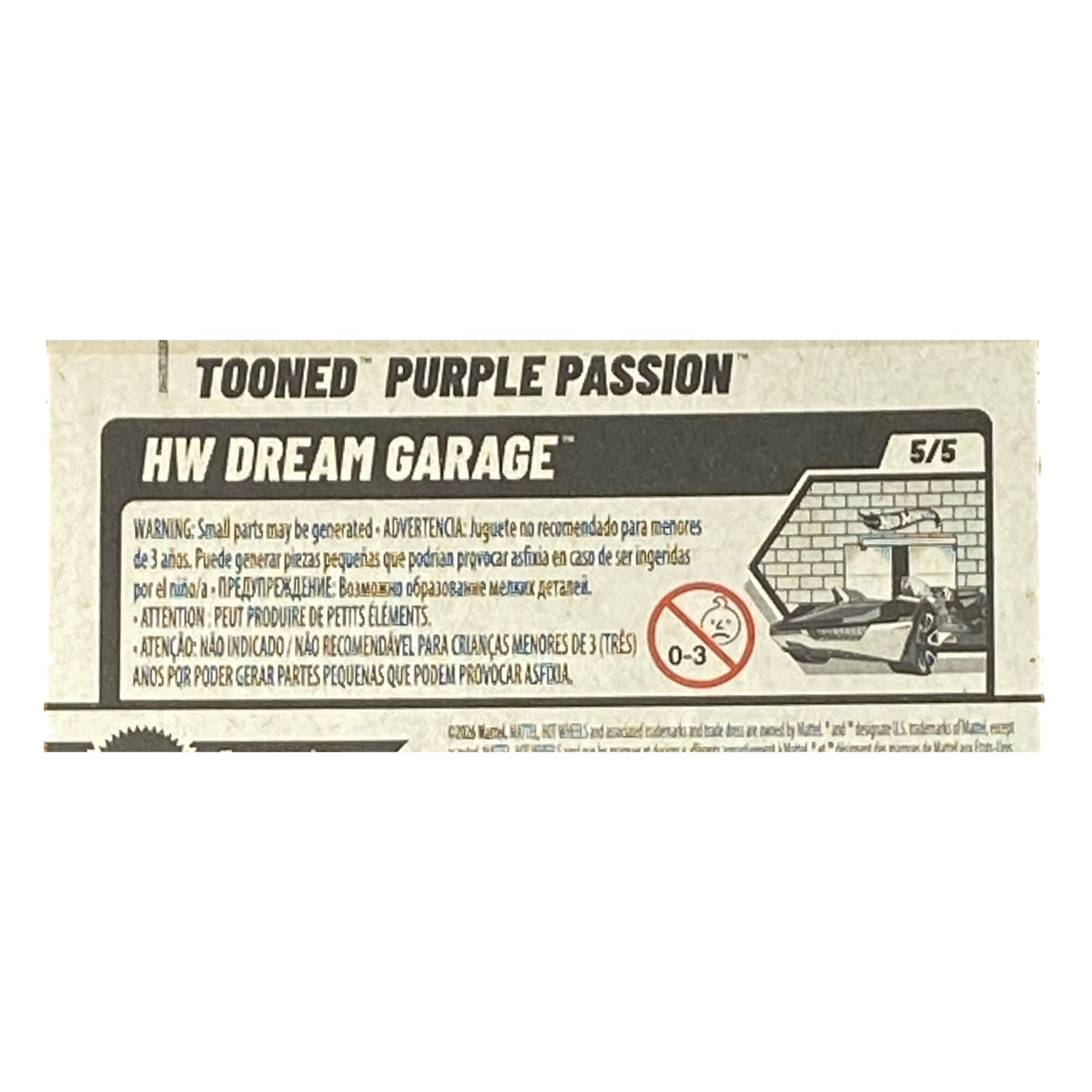 Hot Wheels Tooned Purple Passion HW Dream Garage 5/5 148/250 JJH54 back card spec panel