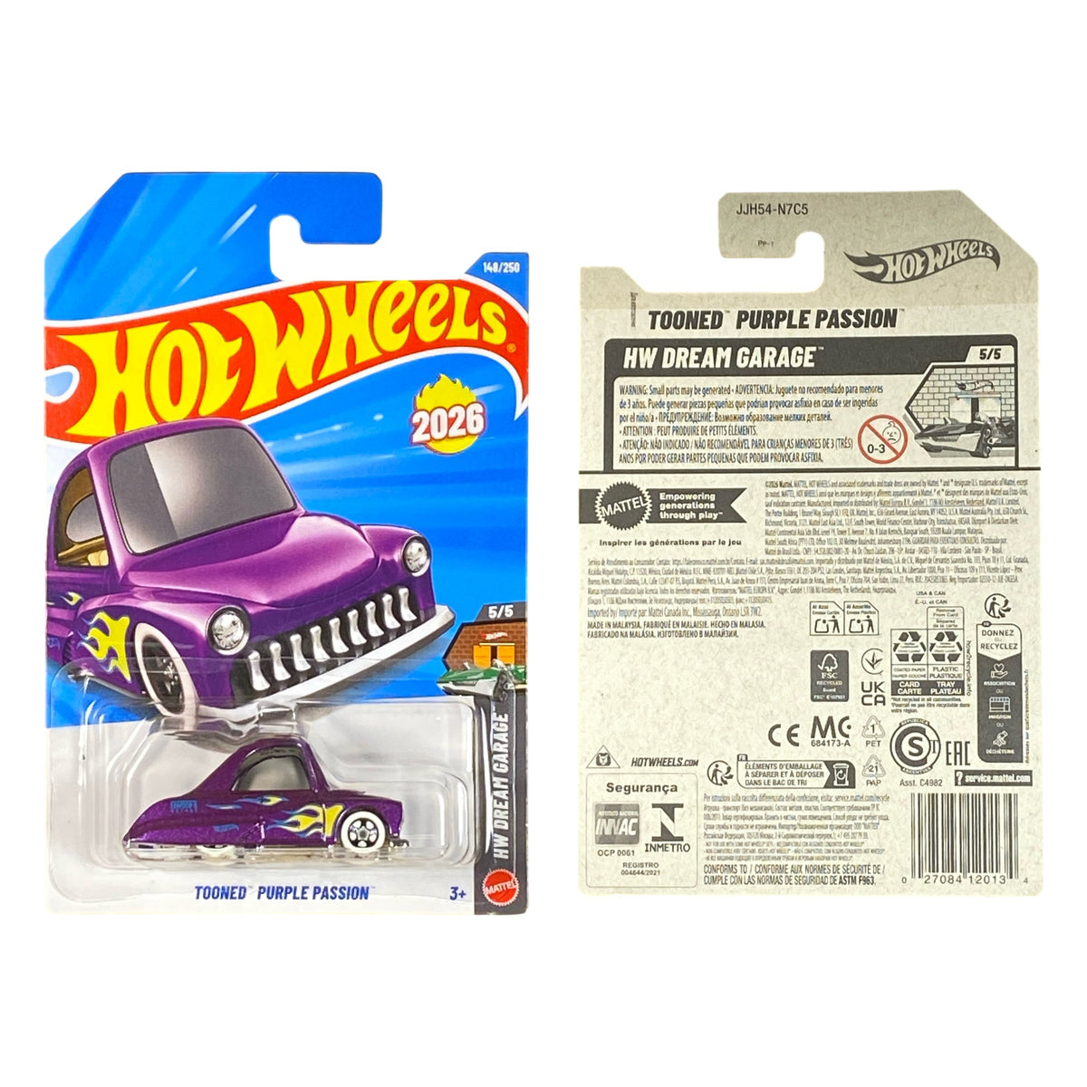 Hot Wheels Tooned Purple Passion HW Dream Garage 5/5 148/250 JJH54 front and back of card