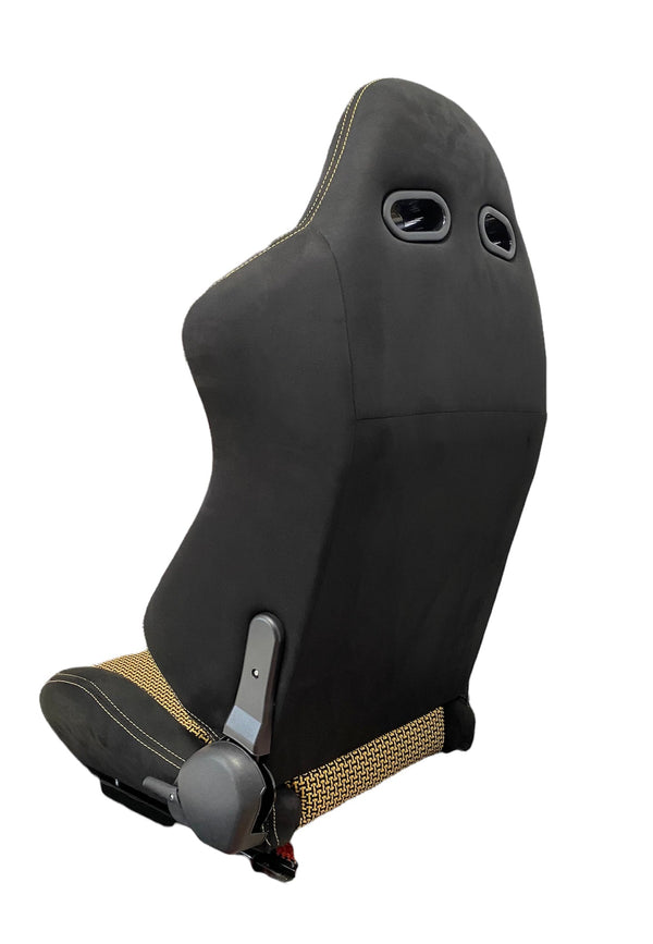 SPDZ1 Pole Position 7 Racing Seats Black Cloth/Yellow Kevlar Mesh Center Reclinable - Yellow Stitch