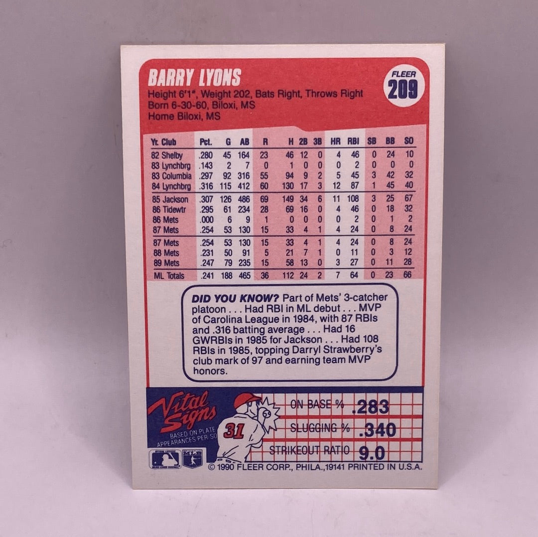 Fleer Barry Lyons Sports Card