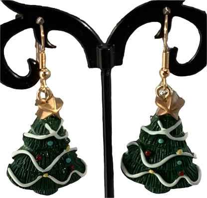 Christmas trees with gold star earrings Main image