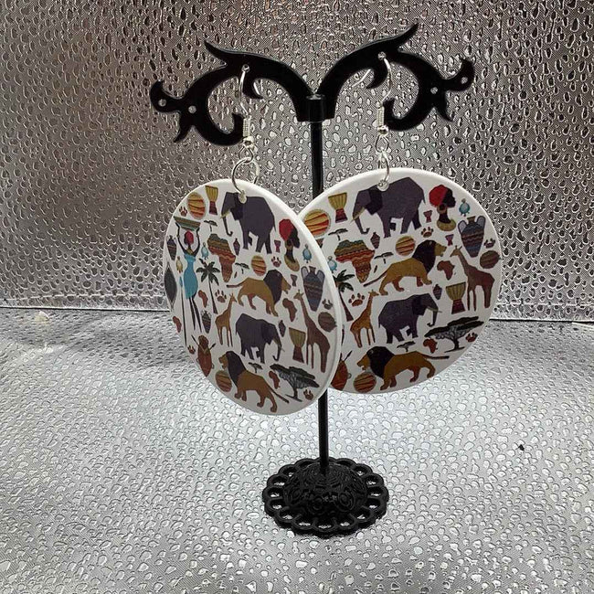 Symbols of Africa round earrings Hover Image