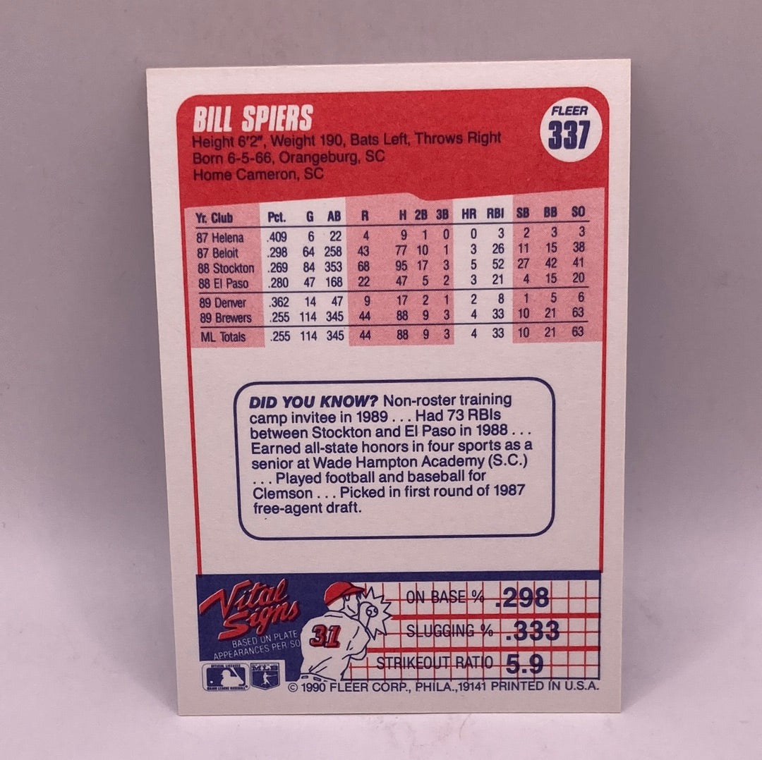 Fleer Bill Spiers Sports Card