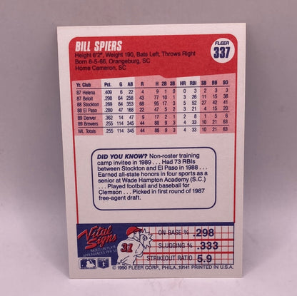 Fleer Bill Spiers Sports Card