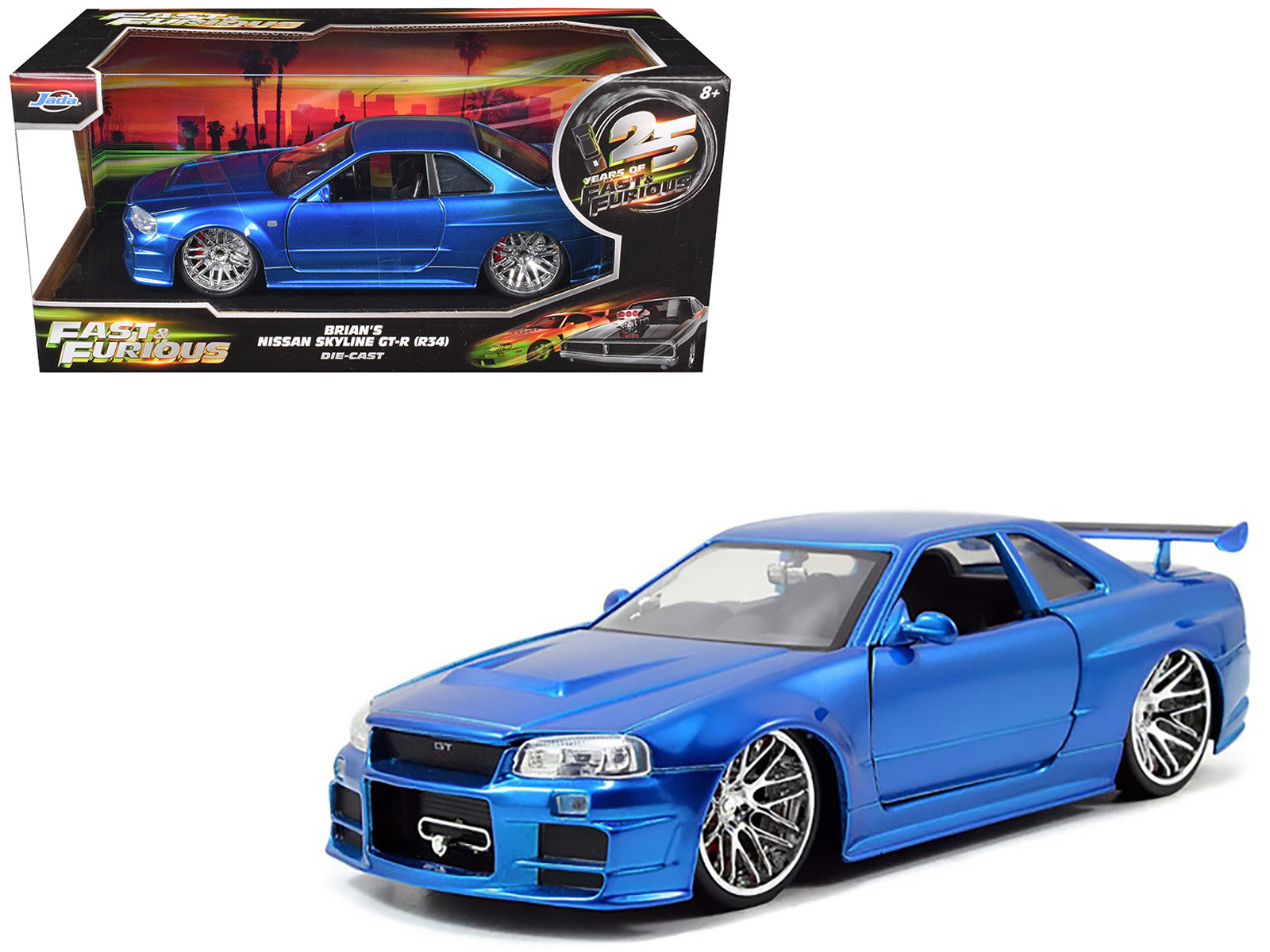 Brian's Nissan GTR Skyline R34 RHD (Right Hand Drive) Blue 25th Anniversary "Fast & Furious" Movie 1/24 Diecast Model Car by Jada