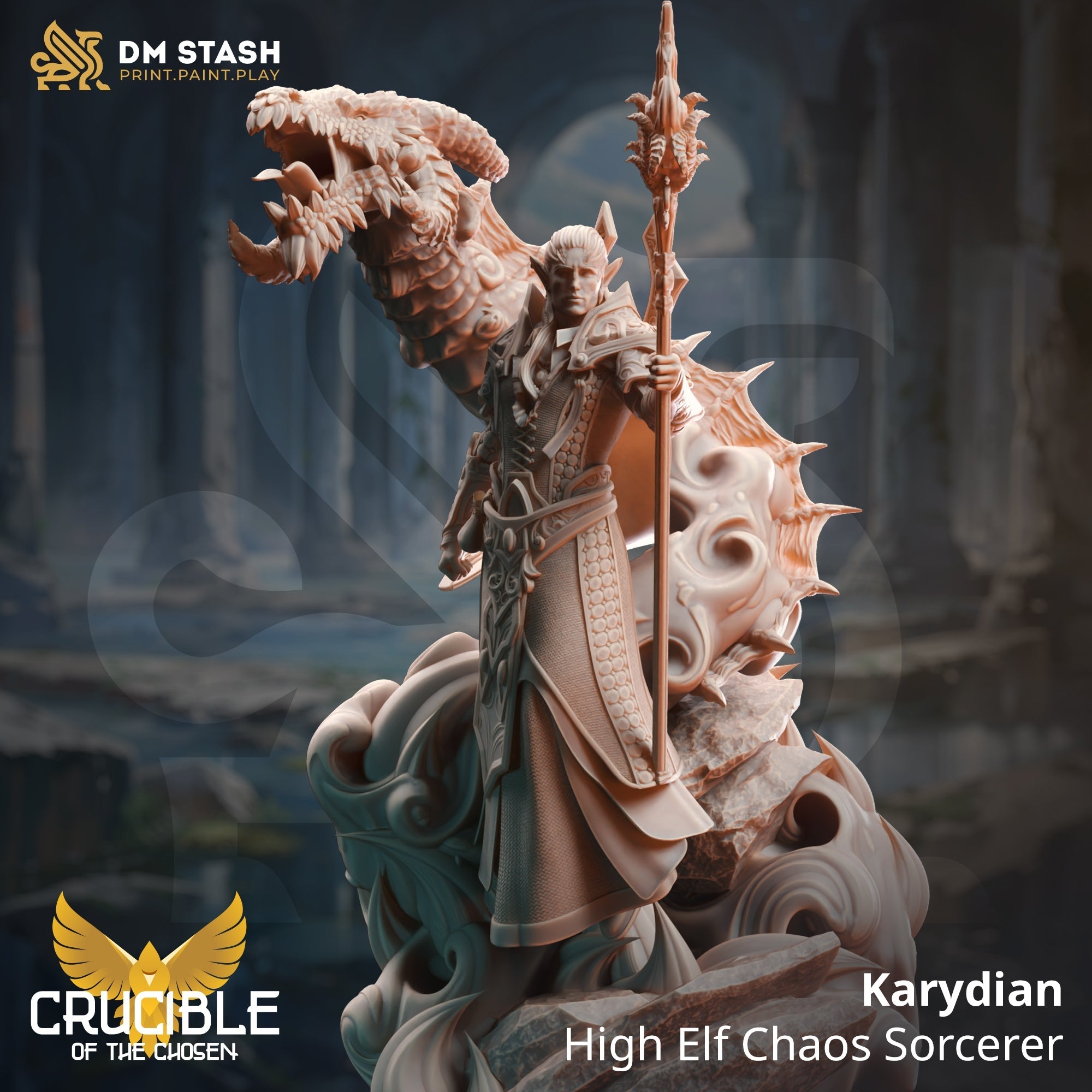 Karydian, High Elf Chaos Sorcerer (Male Elf Sorcerer with Dragon) Main image