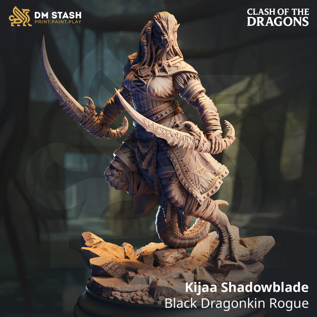 Kijaa Shadowblade, Black Dragonkin Rogue (Female Dragonborn Rogue) Hover Image