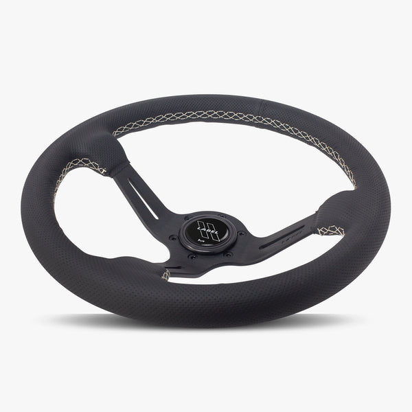 The Le Mans | Black Perforated Leather | Black Spoke | White Stitch