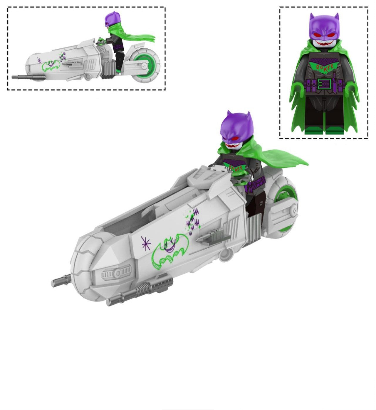 Joker Knight Custom Minifigure with Bat Bike – A Twisted Take on Gotham’s Hero! Main image
