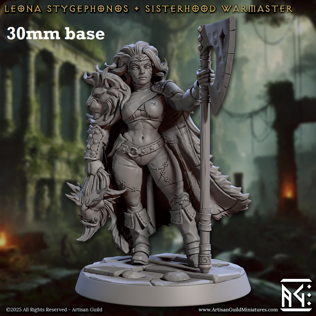 Leona Stygephonos, Sisterhood Warmaster (Female Human Barbarian) Main image