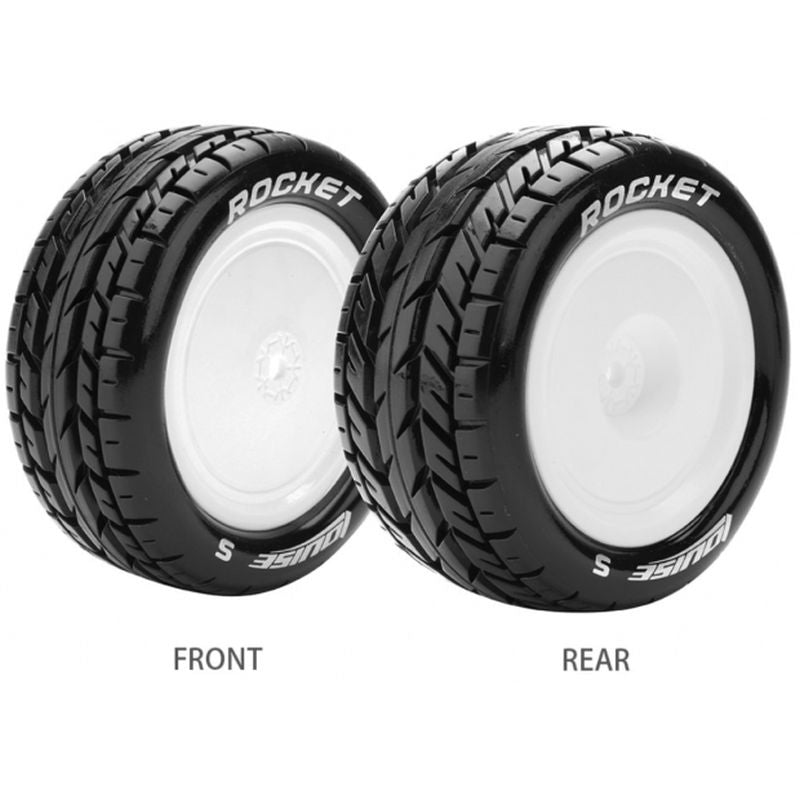 Louise R/C - E-Rocket 1/10 4WD Front Buggy Tire, Soft, Mounted on White