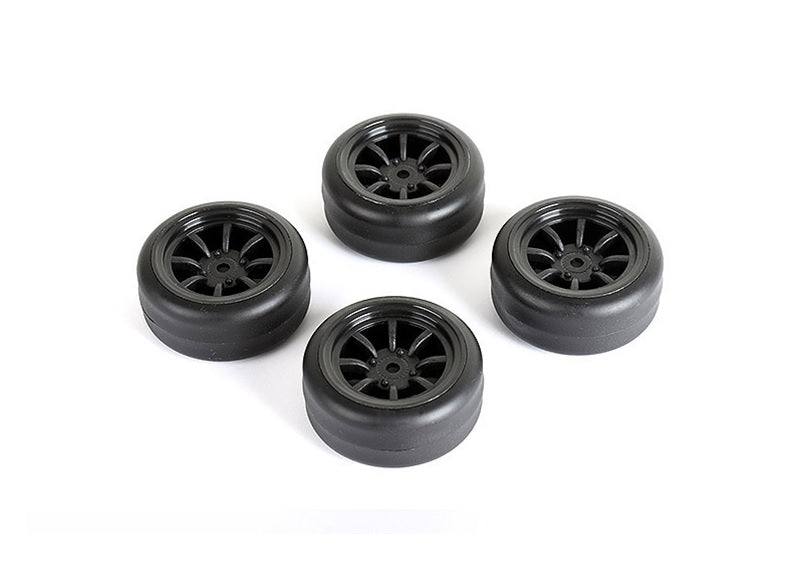 Drift Tires + Wheels 8 Spoke Black +1mm (4pcs), Fits LMX
