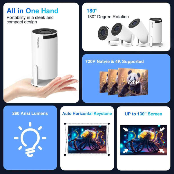 HY300 Pro 4K Projector-Android 11 Dual Wifi6 260ANSI, 1080P 1280*720P Home Cinema Projetor