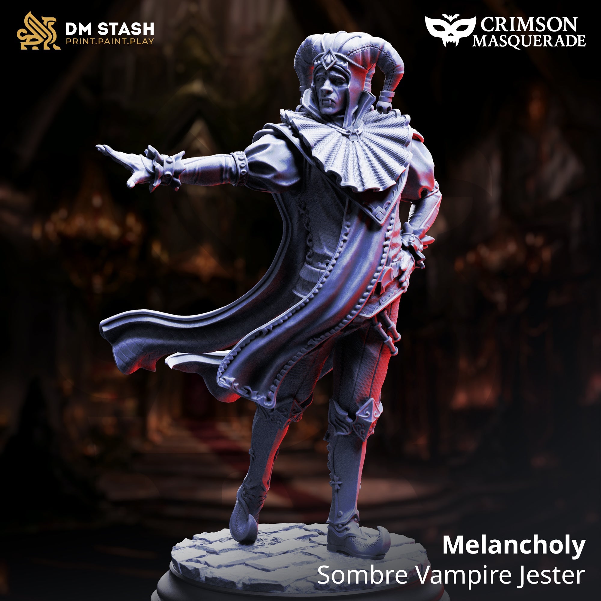Melancholy, Sombre Court Jester (Male Vampire Bard)