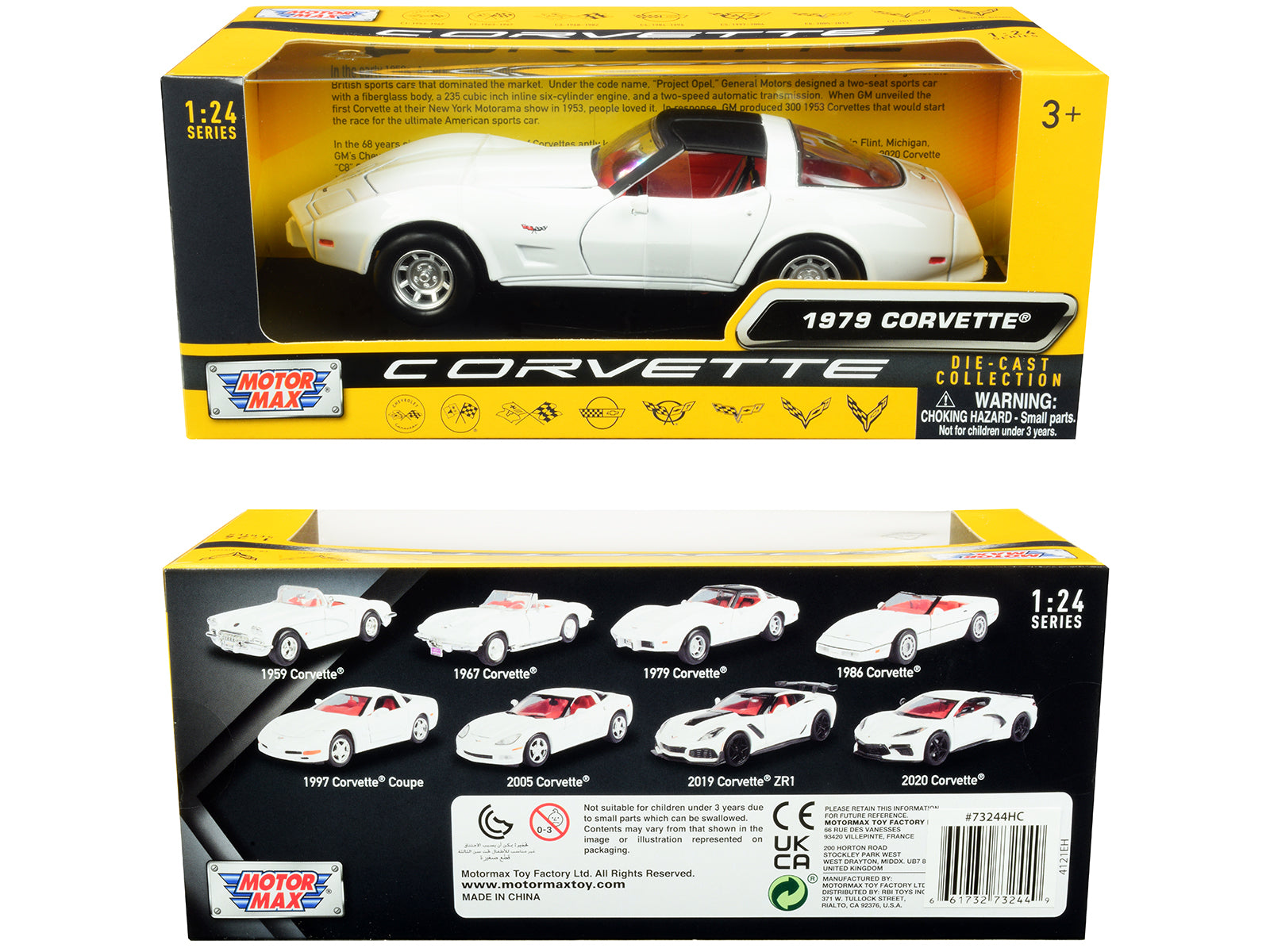 1979 Chevrolet Corvette C3 White with Black Top and Red Interior "History of Corvette" Series 1/24 Diecast Model Car by Motormax