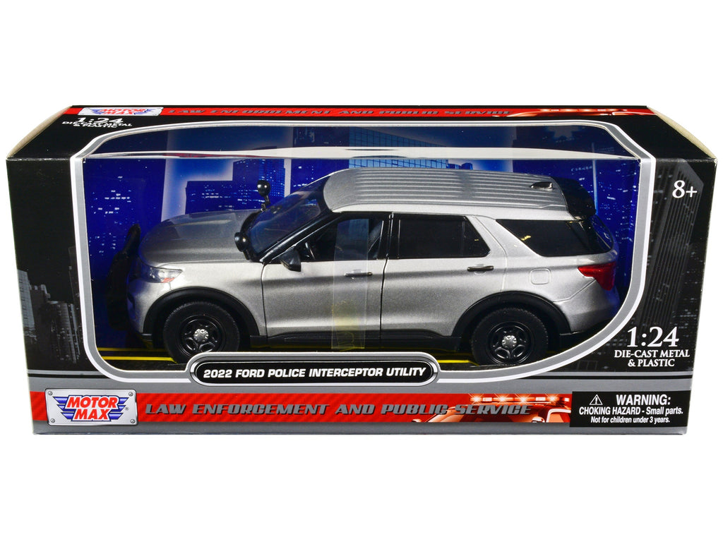 2022 Ford Police Interceptor Utility Unmarked Slick-Top Silver 1/24 Diecast Model Car by Motormax
