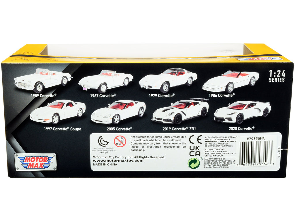 2019 Chevrolet Corvette C7 ZR1 White and Black with Red Interior "History of Corvette" Series 1/24 Diecast Model Car by Motormax