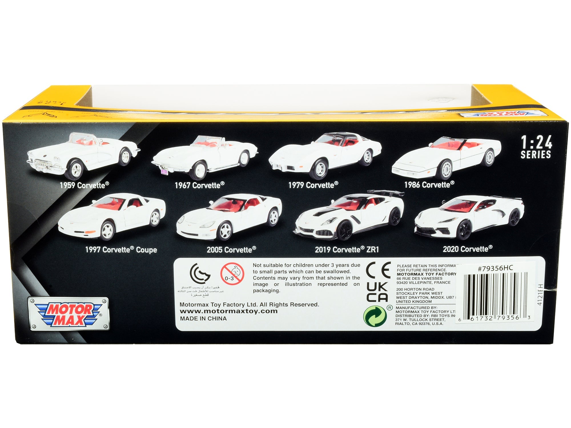 2019 Chevrolet Corvette C7 ZR1 White and Black with Red Interior "History of Corvette" Series 1/24 Diecast Model Car by Motormax