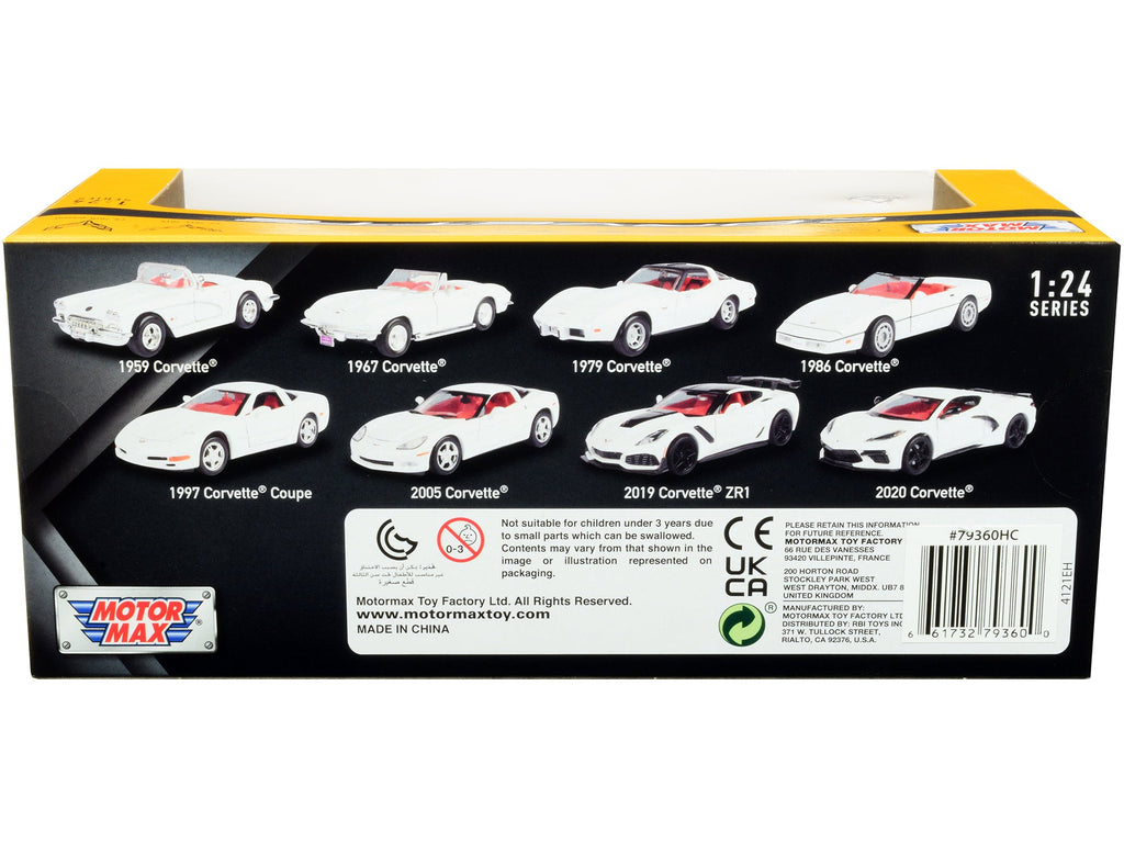 2020 Chevrolet Corvette C8 Stingray White with Red Interior "History of Corvette" Series 1/24 Diecast Model Car by Motormax