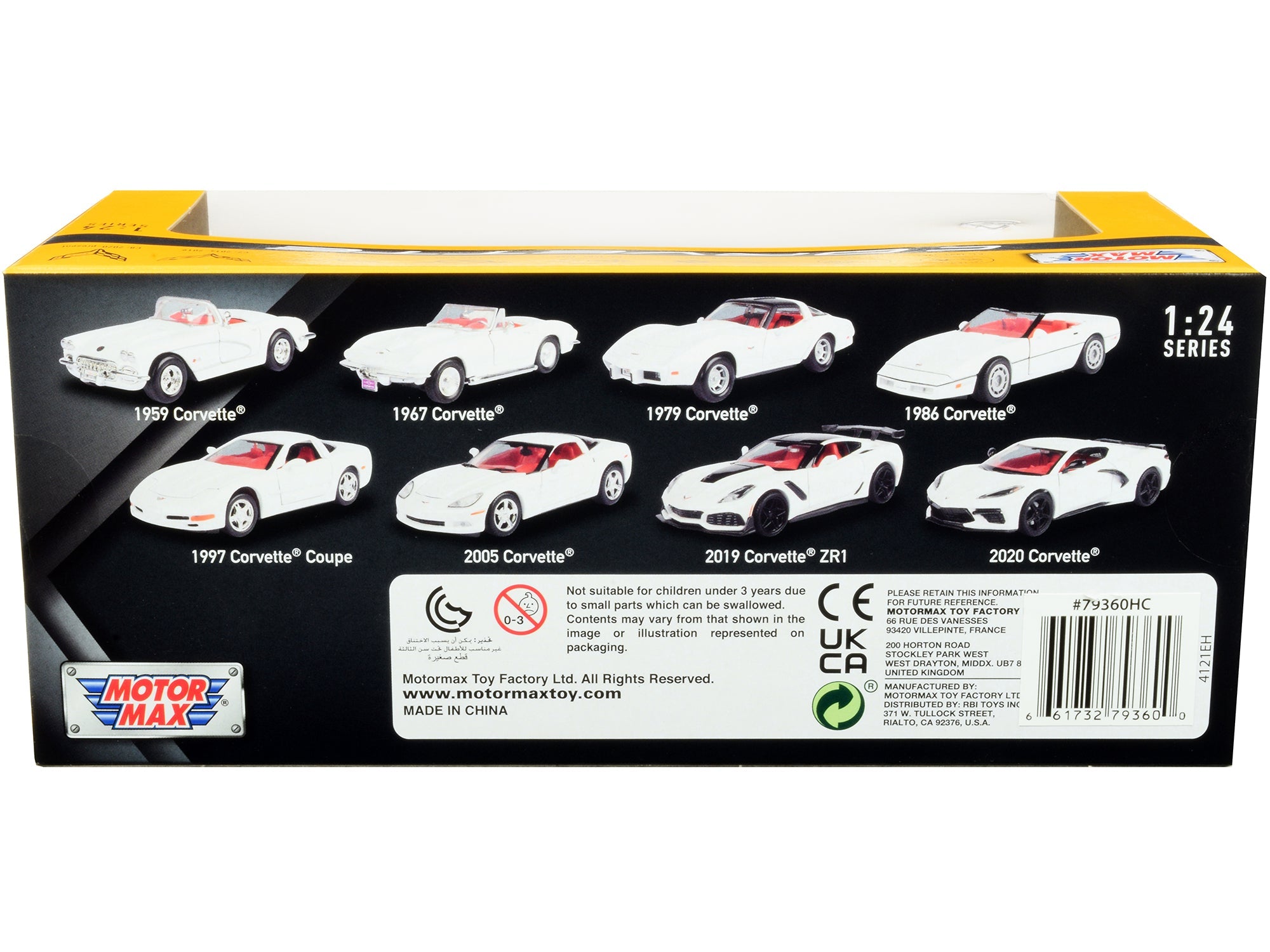 2020 Chevrolet Corvette C8 Stingray White with Red Interior "History of Corvette" Series 1/24 Diecast Model Car by Motormax